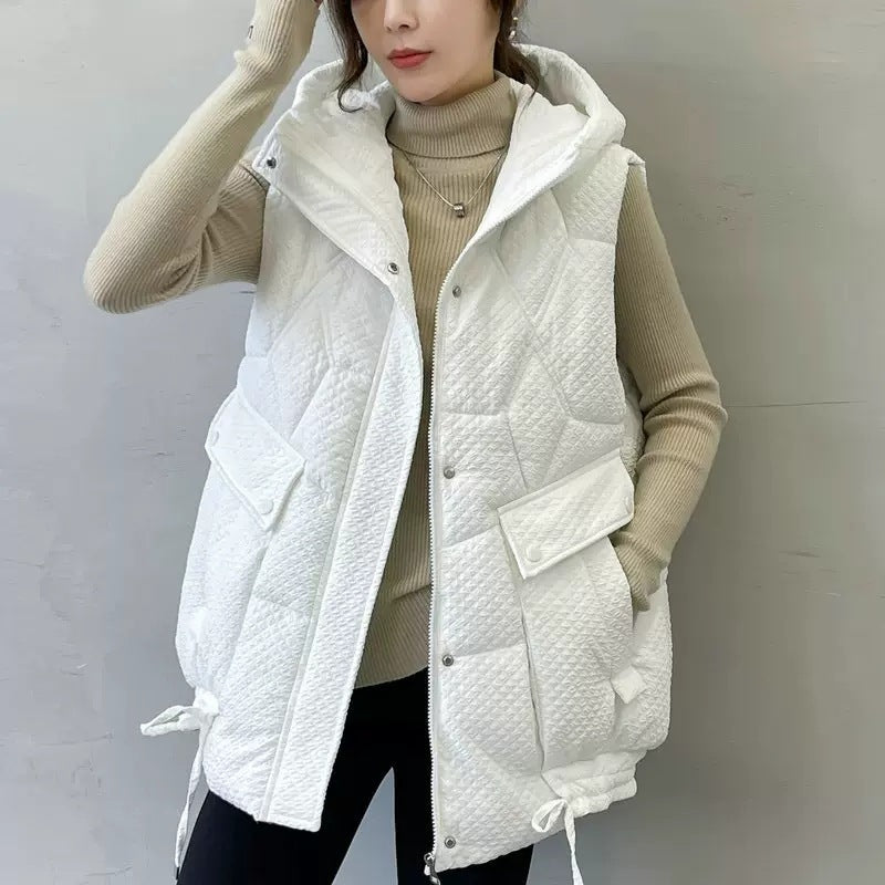 Gilet donna oversize Valstrend in cotone imbottito, vestibilità ampia, senza maniche, ideale per il freddo e lo stile casual.