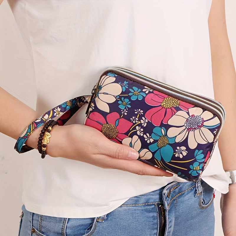 Portafoglio da polso floreale Valstrend per donna, spazioso con zip, in poliestere, ideale per viaggio e organizzazione.