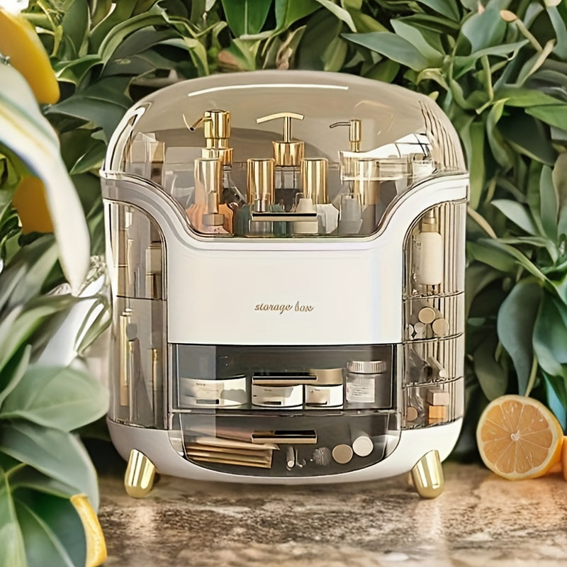 Organizzatore multi-livelli Valstrend per cosmetici e gioielli, bianco e verde, con cassetti regolabili e protezione dalla polvere.