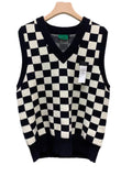 Gilet da uomo stile preppy con motivo scacchiera a quadri rossi e blu, maglia a V, marca Valstrend, vestibilità elegante e casual