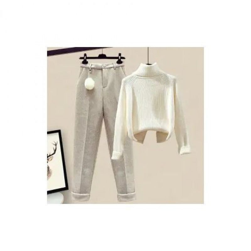 Women's Casual Sweater Haren Pants And Velvet Cotton Suit Set