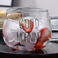 Good Morning" High Borosilicate Glass Breakfast Cup with Handle - Transparent, Round Design for Oatmeal & Milk, 1pc
