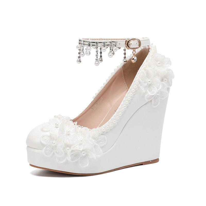 Scarpe wedge basse a punta rotonda di colore solido di Valstrend Shop, scarpa elegante e comoda per ogni occasione.