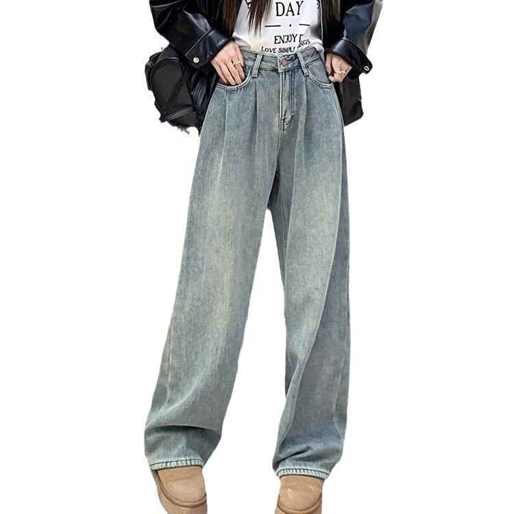 Pantaloni slim a vita alta blu chiaro Valstrend, versatili e dritti, ideali per uno stile elegante e comodo, visibili in dettaglio.