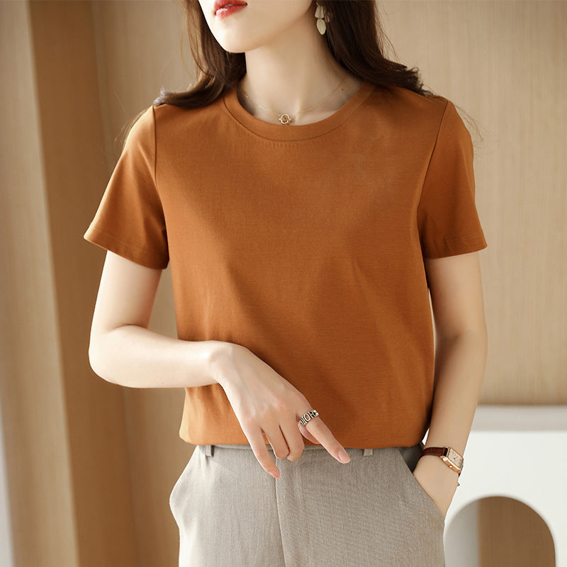 Maglietta donna a maniche corte in cotone mercerizzato slim fit, vestibilità larga e comoda, colore neutro.