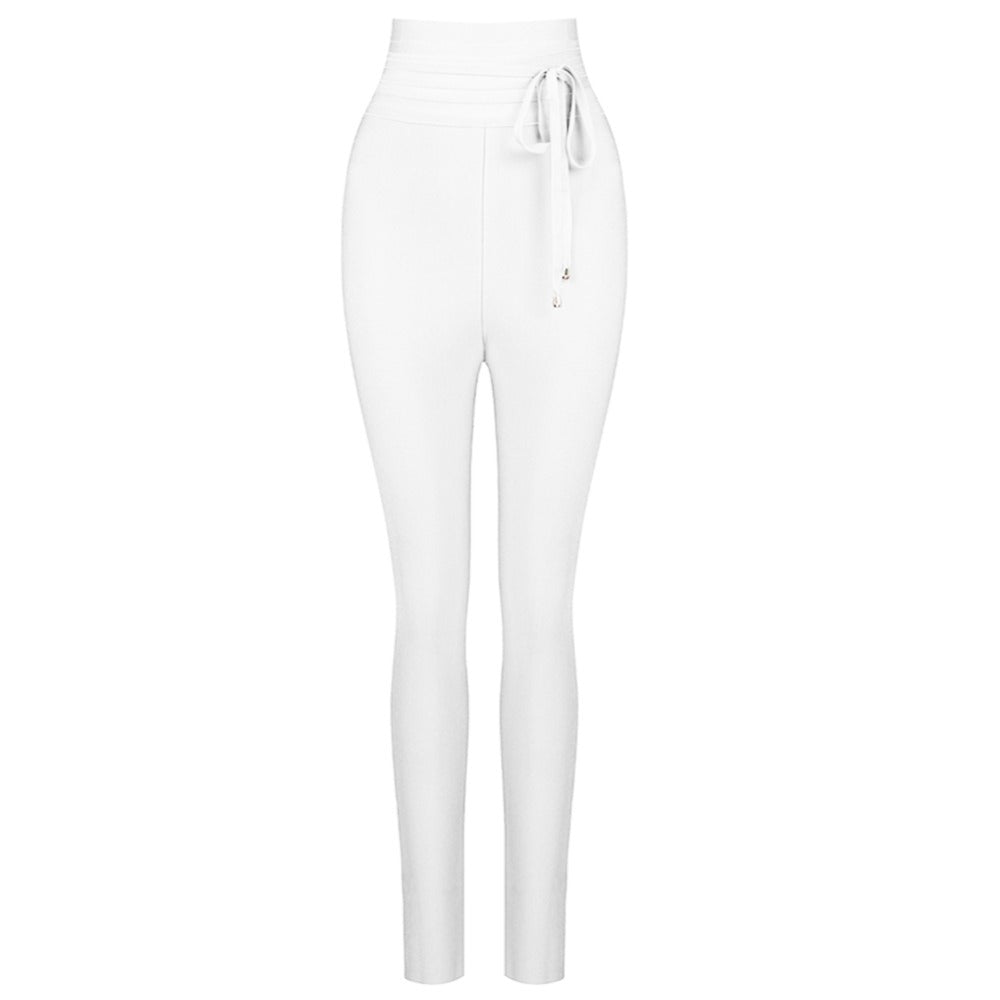 Leggings elasticizzati a vita alta, casual e tinta unita per donna, marca Valstrend, mostrano il tessuto morbido e aderente