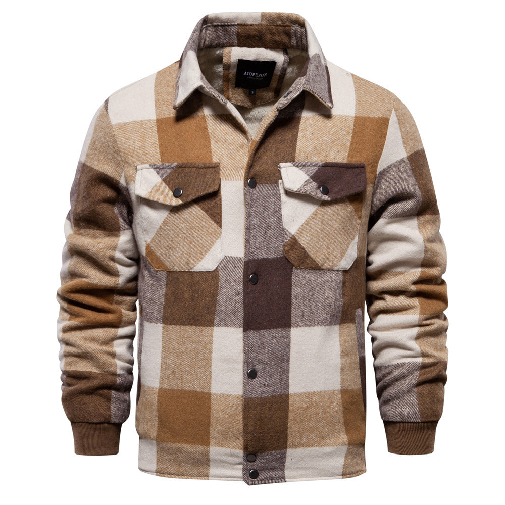 Giacca casual da uomo in tartan autunnale e invernale, modello Valstrend, con motivo a quadri e collo alto.
