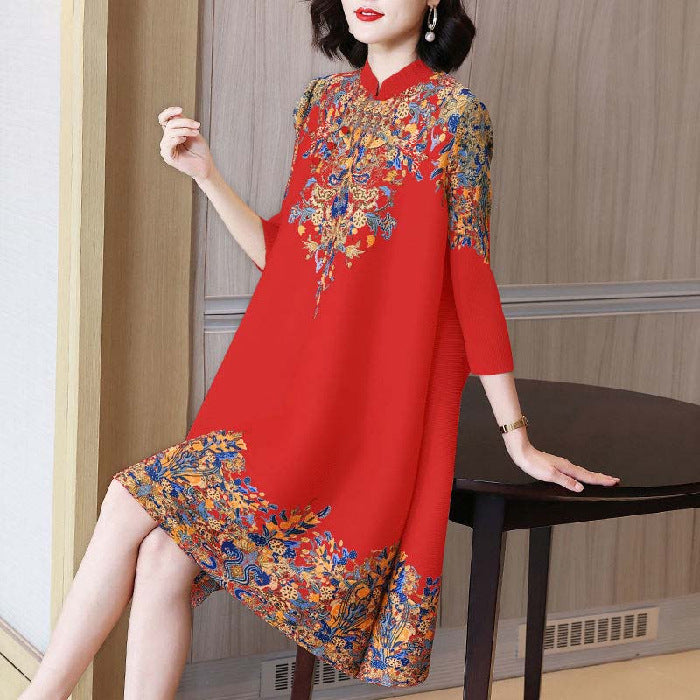 Abito cheongsam retrò migliorato, a metà lunghezza, donna, tessuto elegante con dettagli tradizionali, marca Valstrend.
