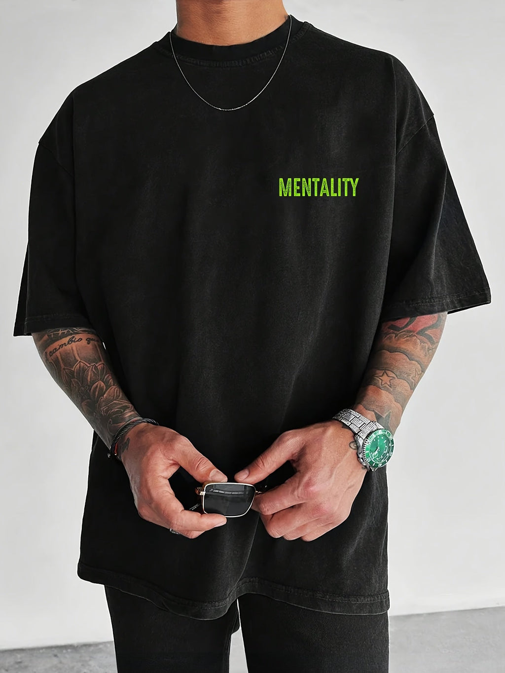 T-shirt casual da uomo Valstrend con stampa "MENTALITY", girocollo, maniche corte, ideale per l'estate e lo stile trendy.