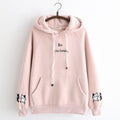 Japanese College Style Letters Cartoon Cat Embroidery Velvet Loose Hooded Sweater For Women Fleece Shirt