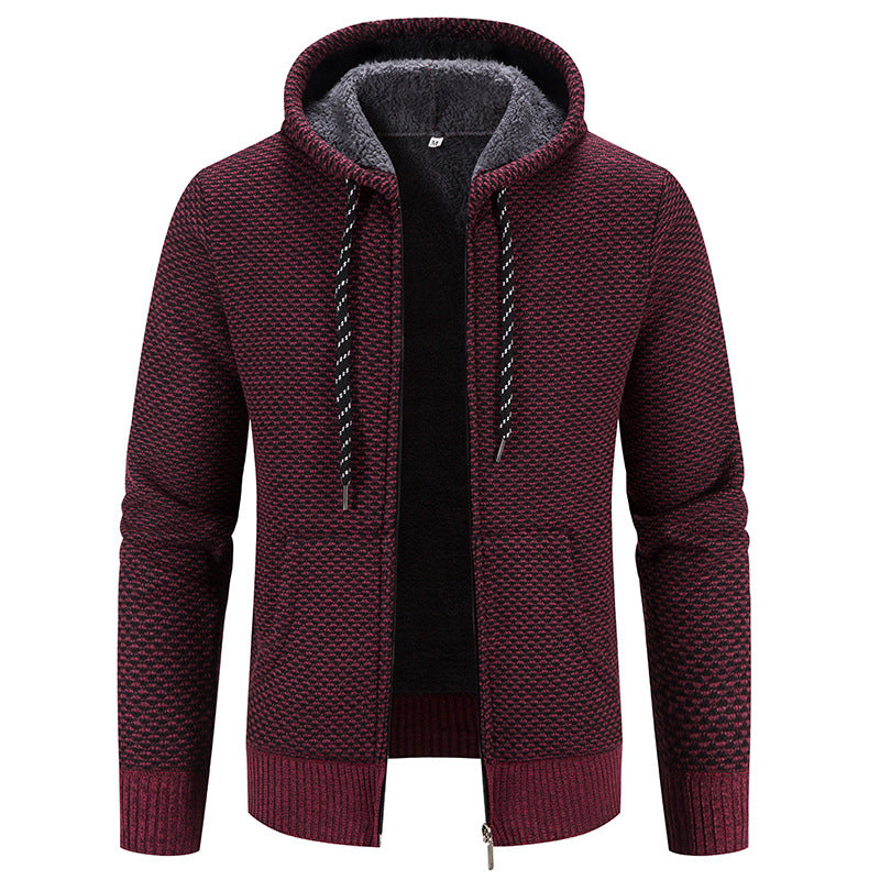Cardigan da uomo Valstrend con cappuccio, interno felpato, colore solido e spessore, ideale per il freddo.