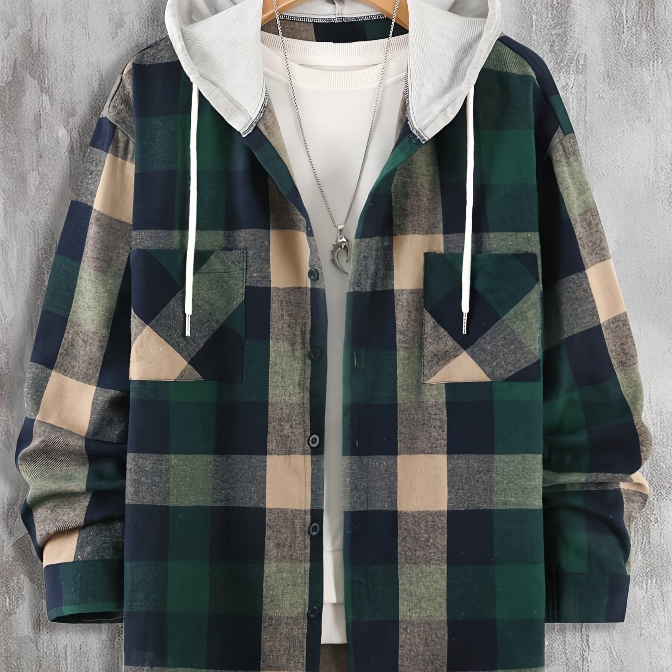 Camicia casual da uomo Valstrend in chambray con maniche regolabili, vestibilità rilassata, tessuto misto cotone e motivo geometrico