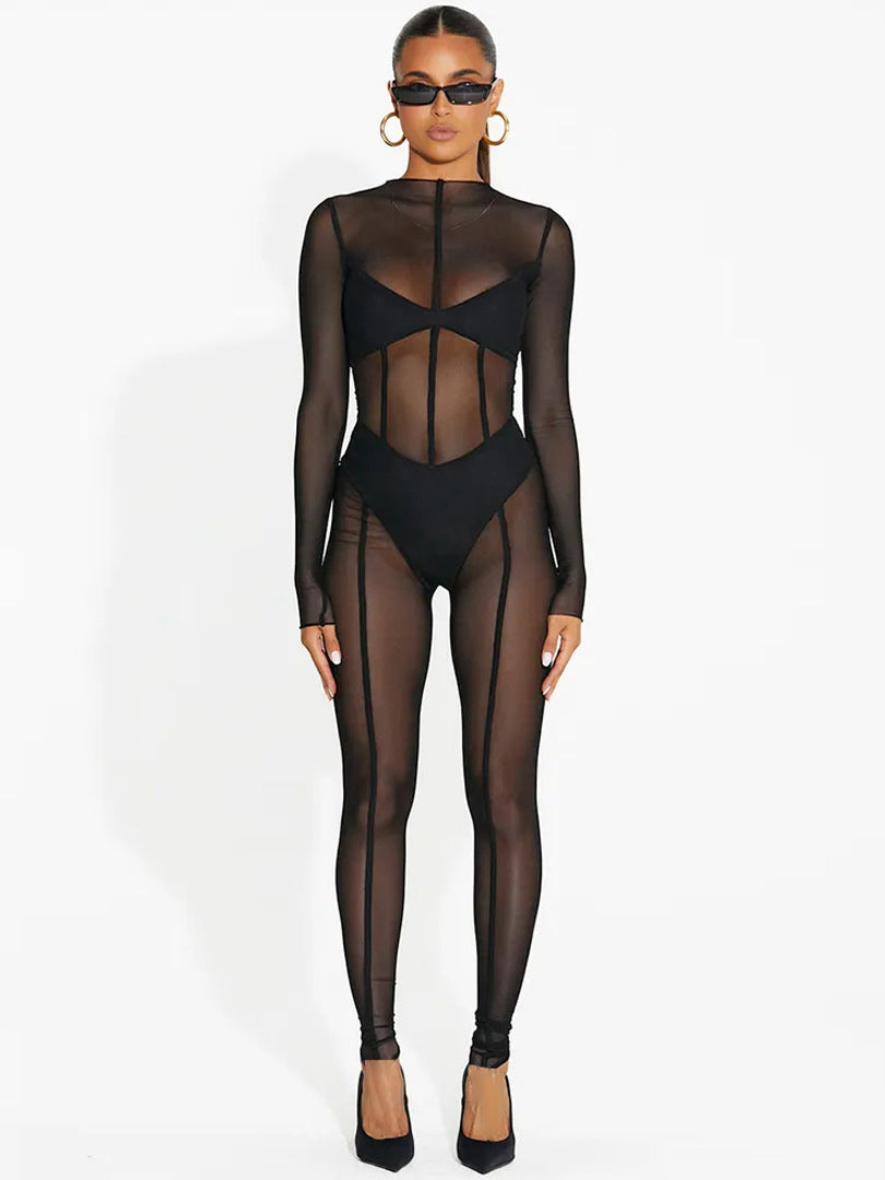 Completo jumpsuit trasparente da donna Valstrend, abbigliamento alla moda, con dettagli in tessuto leggero e stile elegante.