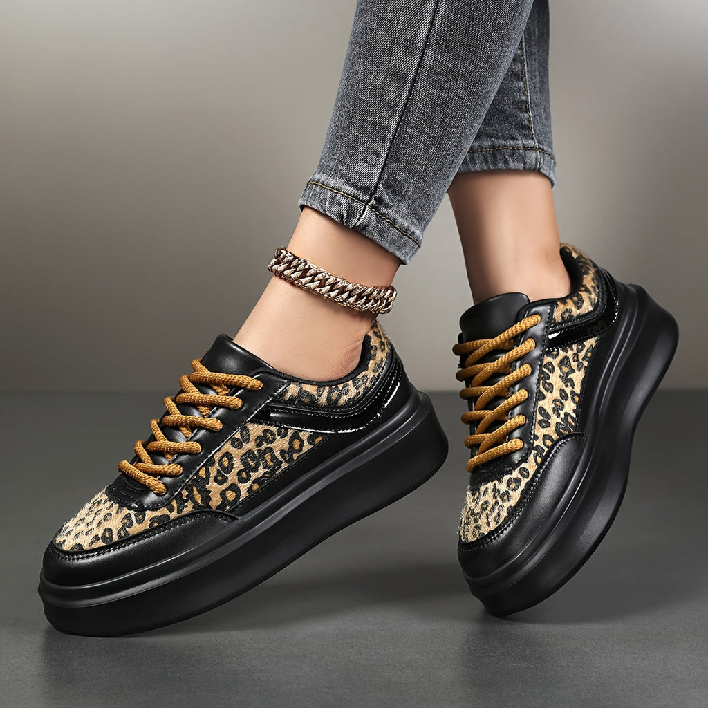 Chic Leopard Print Women's Sneakers - Lightweight, Comfortable Lace-Up Casual Shoes with Soft EVA Sole for All Seasons