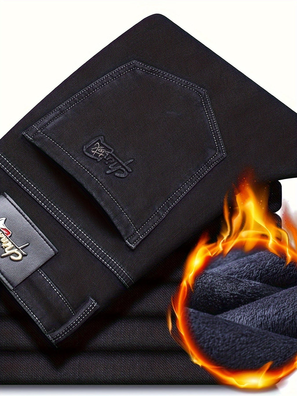 Jeans da uomo in denim Valstrend con interno felpato caldo, pantaloni dritti per inverno e look casual/business.