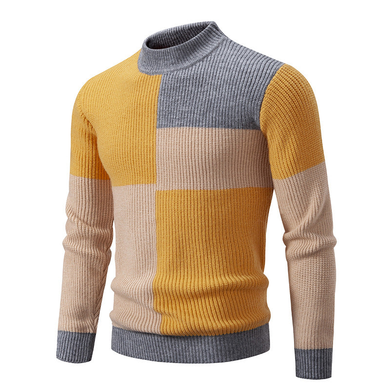 Maglione da uomo Valstrend con colletto alto a contrasto, stile casual, maglia a collo alto, moda giovane coreana.