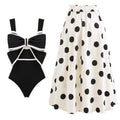Costume intero donna Valstrend con gonna a cerchio e fiocco, perfetto per spiaggia ed estate, stile elegante e femminile.