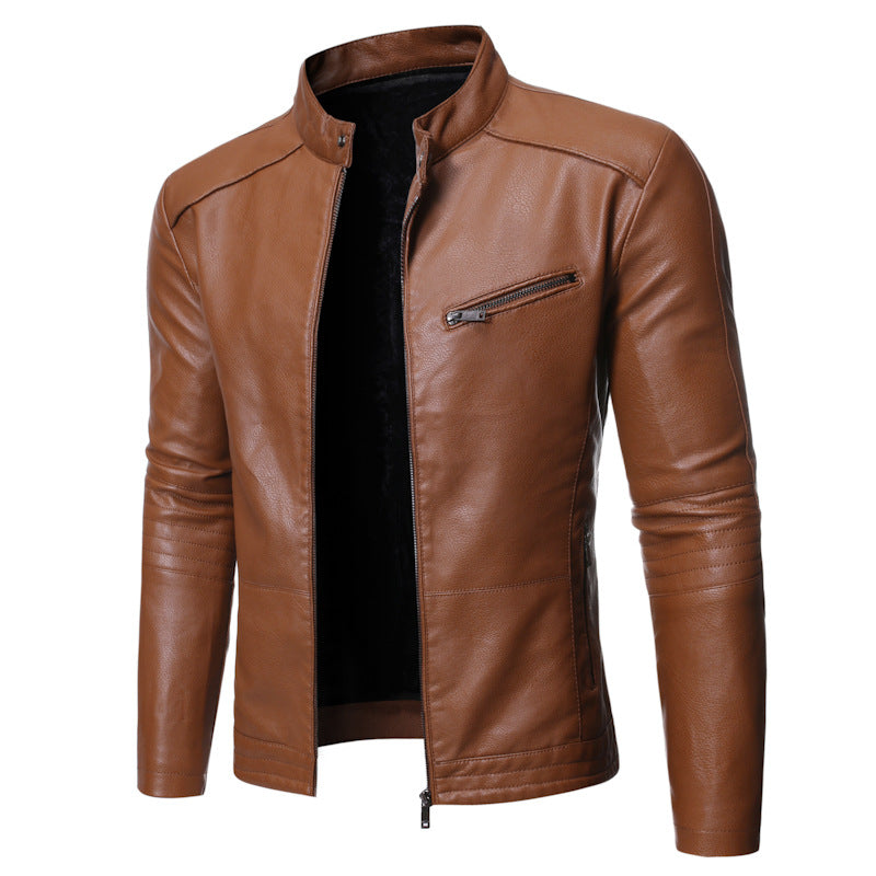 Giacca in pelle da uomo Valstrend, stile europeo e americano, per motociclisti, con dettagli classici in pelle nera.