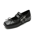 Scarpe Mary Jane da donna Valstrend in vera pelle argento, con punta quadrata e design vintage, scarpe flat eleganti