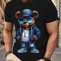 Felpa casual da uomo Valstrend con design di orso cartone animato, tasca kangaroo, in poliestere, lavabile in lavatrice.