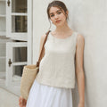 Gilet in lino Valstrend, versatile con schiena a croce, design snellente e stile elegante, vista frontale del top leggero.