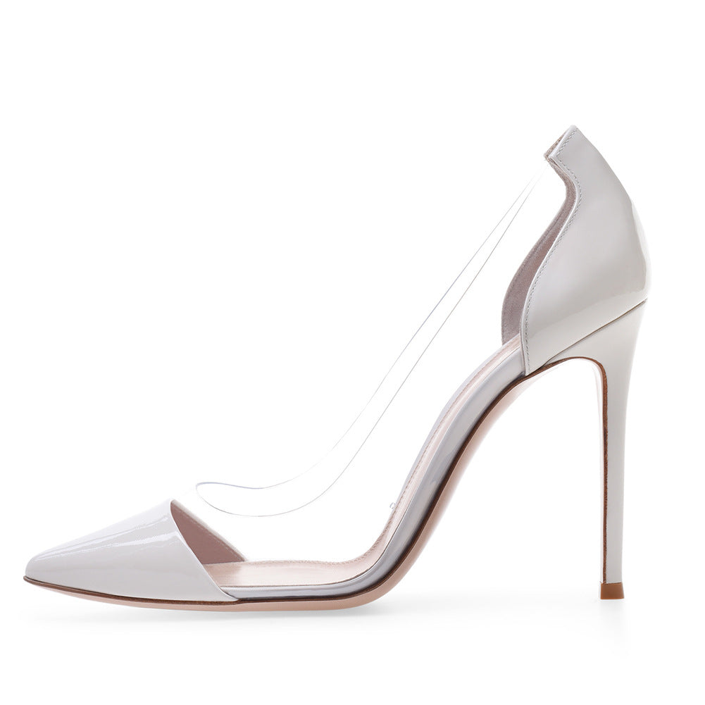 Décolleté femminili Valstrend in PVC con cuciture, punta affilata e tacco alto, moda elegante e moderna.
