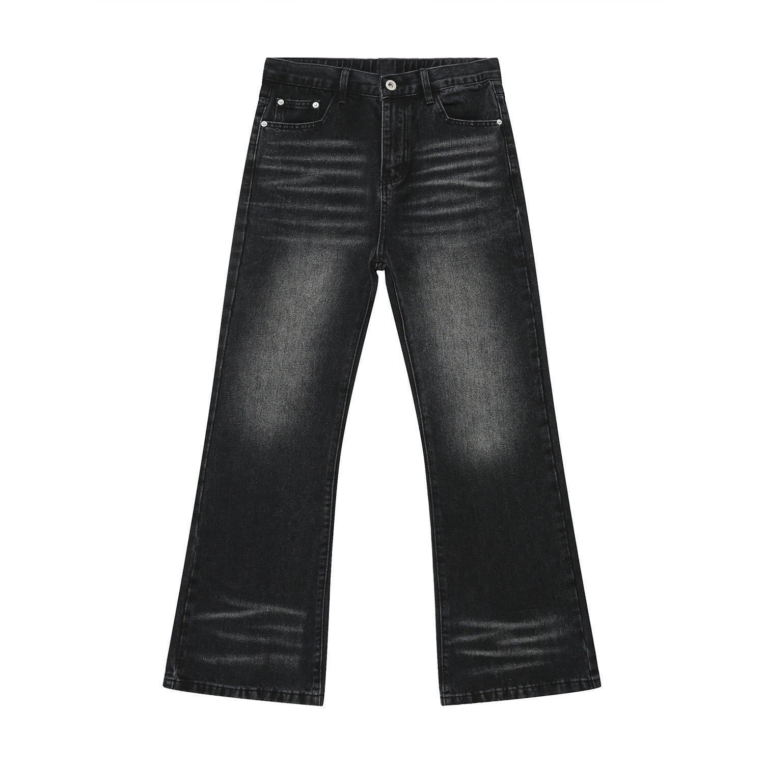 Jeans maschili a zampa leggermente svasata, effetto usato e sbiadito, Valstrend shop, stile casual e relaxed.
