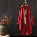 Camicia da donna lunga a quadri Valstrend, top morbido e largo a maniche lunghe, stile casual e confortevole.