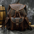 Zaino casual retrò in pelle di mucca da uomo, stile vintage, con manici e tasche frontali, marchio Valstrend.