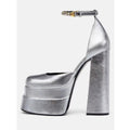 Scarpe con tacco chunky oro quadrato, impermeabili e con fibbia, stile platform super alta, marca Valstrend.