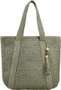 Borsa da donna in paglia con nappine e dettagli intrecciati, stile da spiaggia, marchio Valstrend shop.