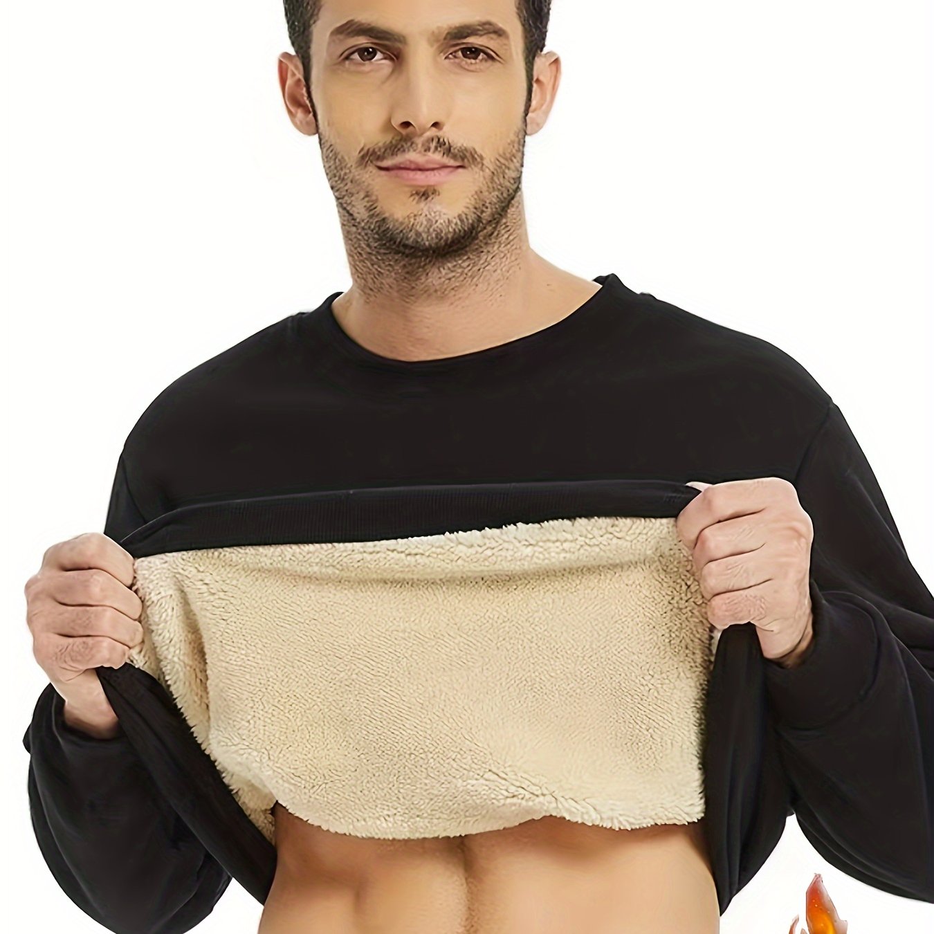 Felpa da uomo Valstrend con collo rotondo in tessuto di pile solido, calda e confortevole per autunno e inverno, indossabile all'aperto.