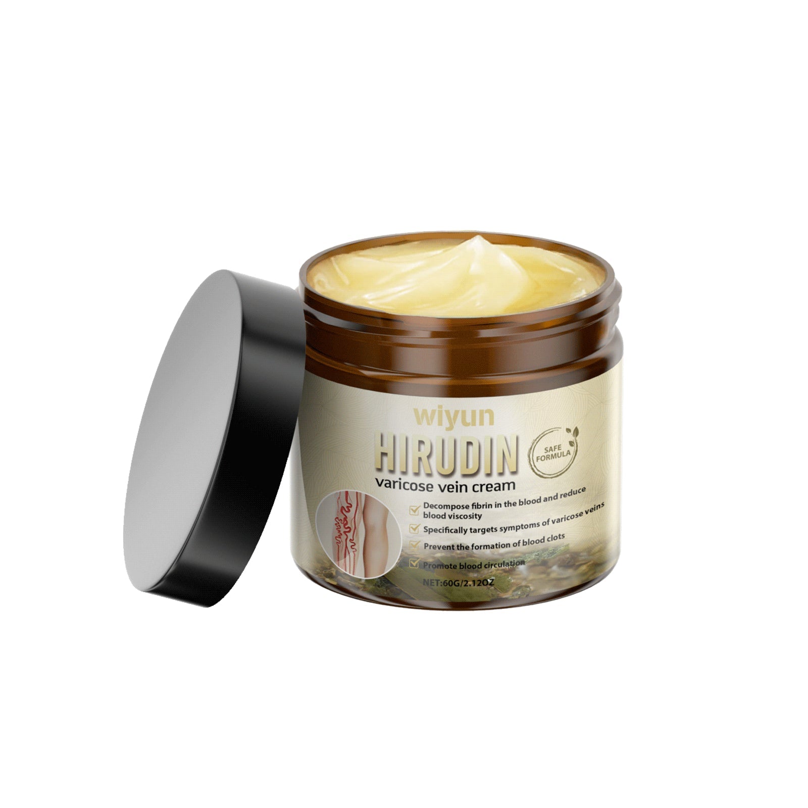 Crema Valstrend Hirudin per vene varicose, tubo con crema visibile, applicatore e testo sulla confezione