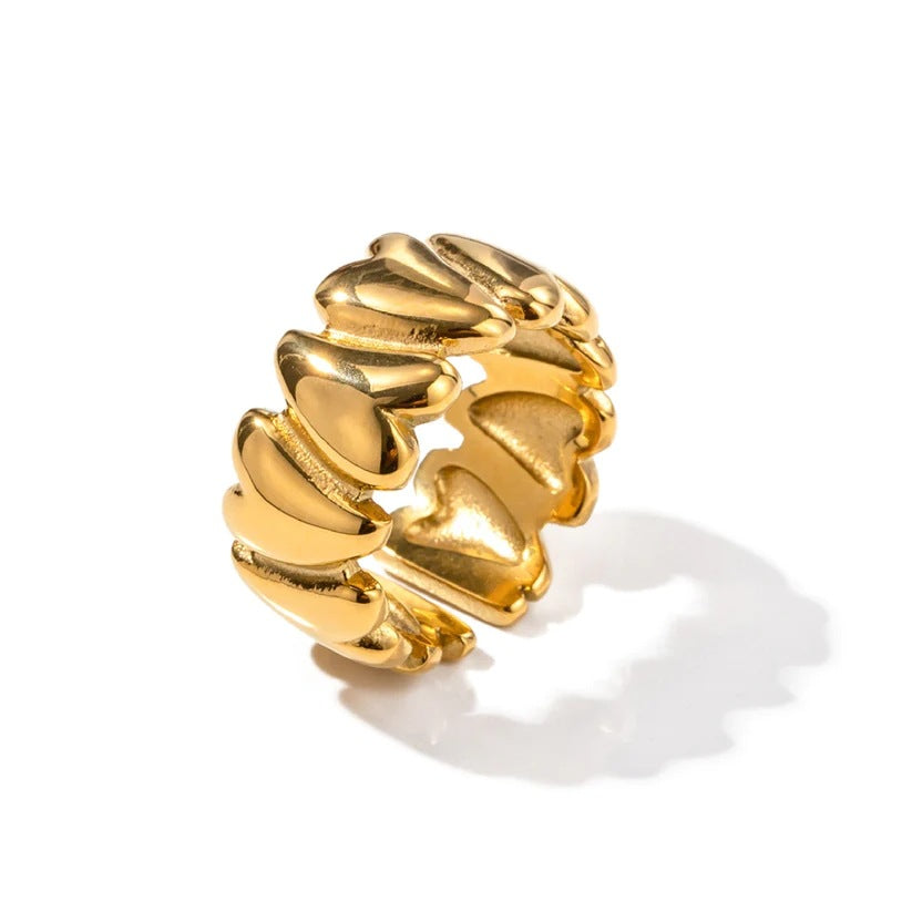 Anello in acciaio inossidabile a forma di cuore d'amore, stile retrò e minimalista, con design unico e moderno.