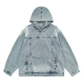 Felpa con cappuccio in denim Valstrend con effetto usurato, cuciture a vista e stile distressed, ideale per un look casual e trendy