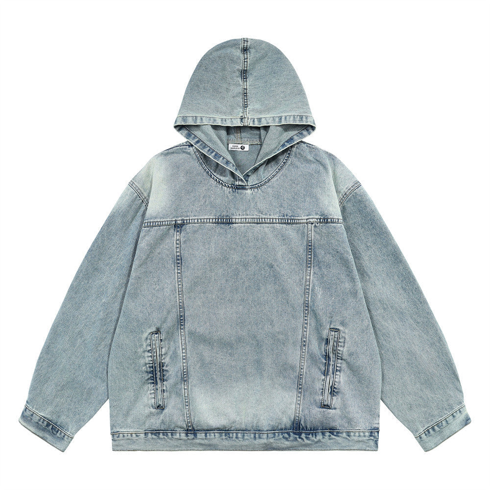 Felpa con cappuccio in denim Valstrend con effetto usurato, cuciture a vista e stile distressed, ideale per un look casual e trendy