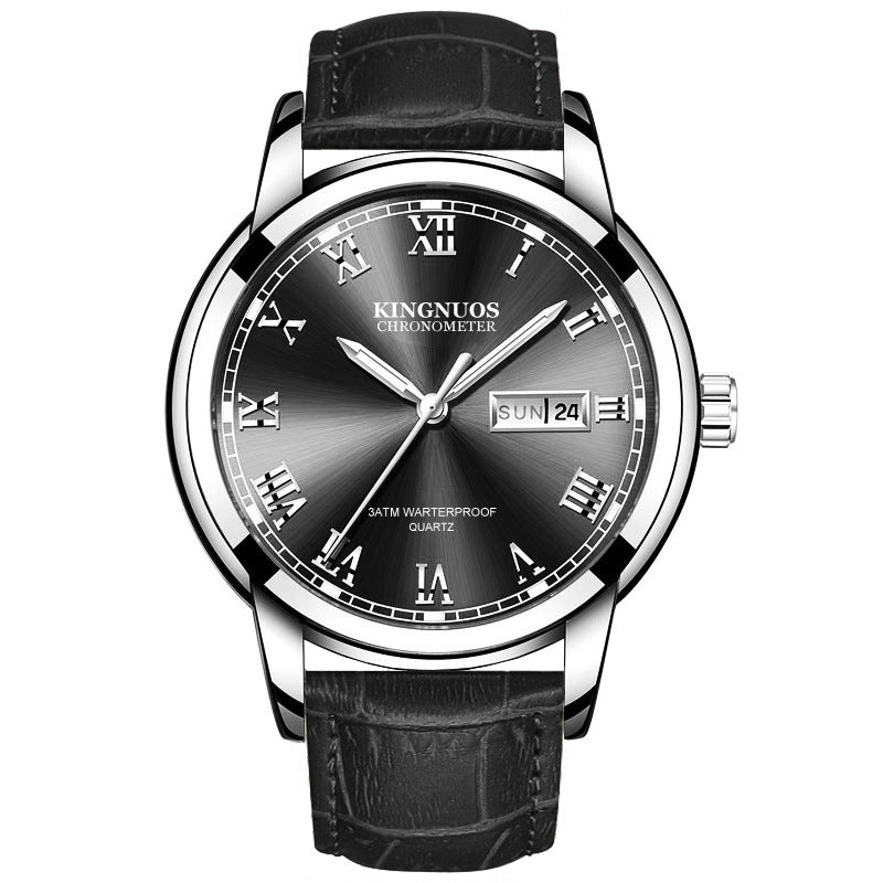 Orologio da polso Valstrend con cinturino in acciaio, calendario doppio e design business, senza meccanismo a carica.