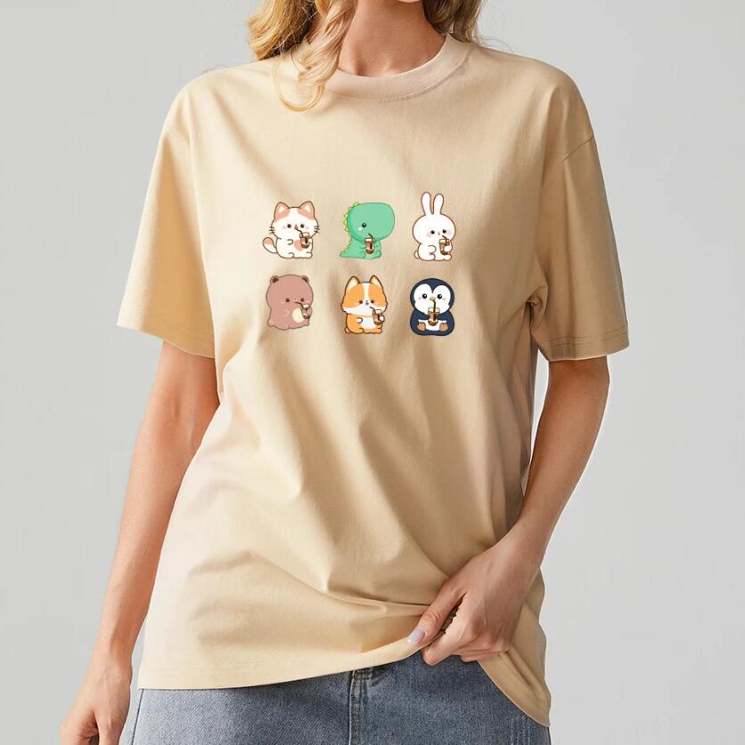 Maglietta Valstrend con stampa Boba Love Friend, girocollo sciolto, design rotondo con immagine di amici e motivo divertente