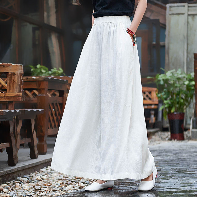 Pantaloni culotte in lino slim con effetto stone washed, ideali per yoga e viaggi, marca Valstrend.
