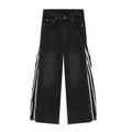 Jeans da uomo Valstrend con zip laterale, righe e taglio dritto, stile casual e vestibilità ampia.
