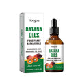 Olio di batana Valstrend per la cura dei capelli, bottiglia con etichetta e capelli lucenti in primo piano