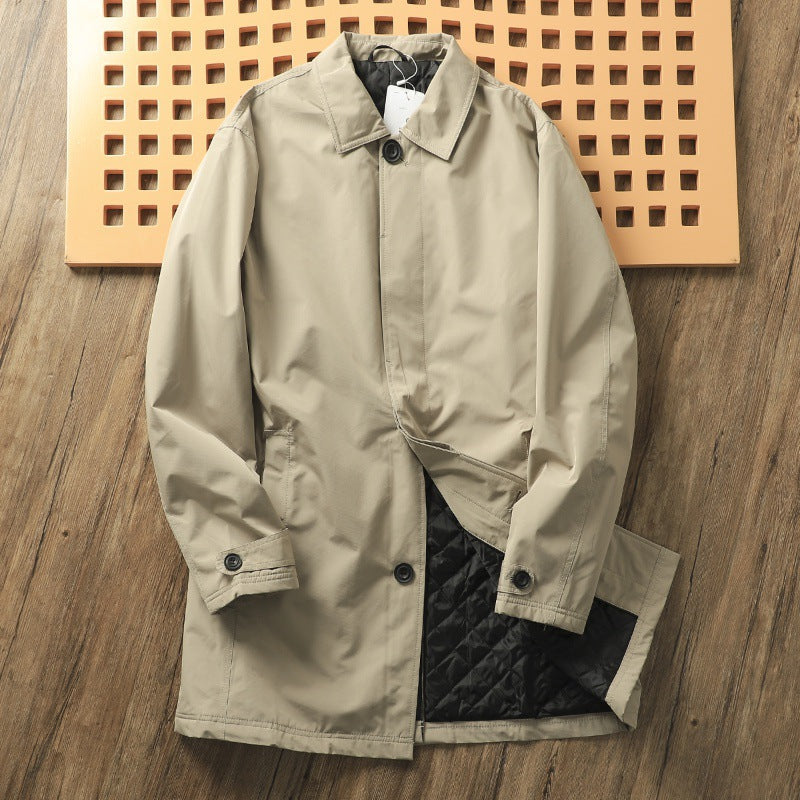 Men's Windproof Waterproof Thickened Thermal Quilted Mid-length Trench Coat