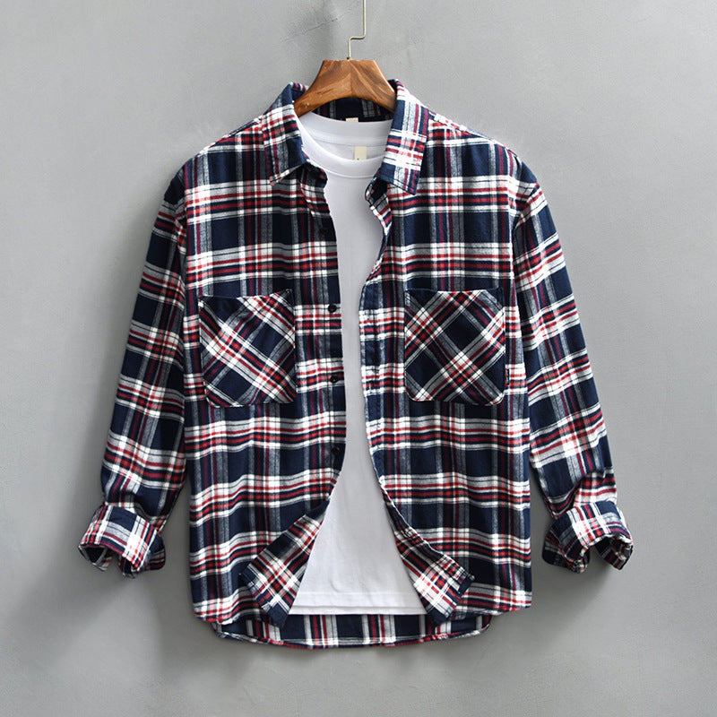 Camicia casual da uomo Valstrend Spring Retro a quadri, stile rilassato e alla moda, con colletto e bottoni frontali.
