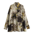 Winter New Polo Collar Inkjet Printing Loose Large Version Long Sleeve All-matching Shirt