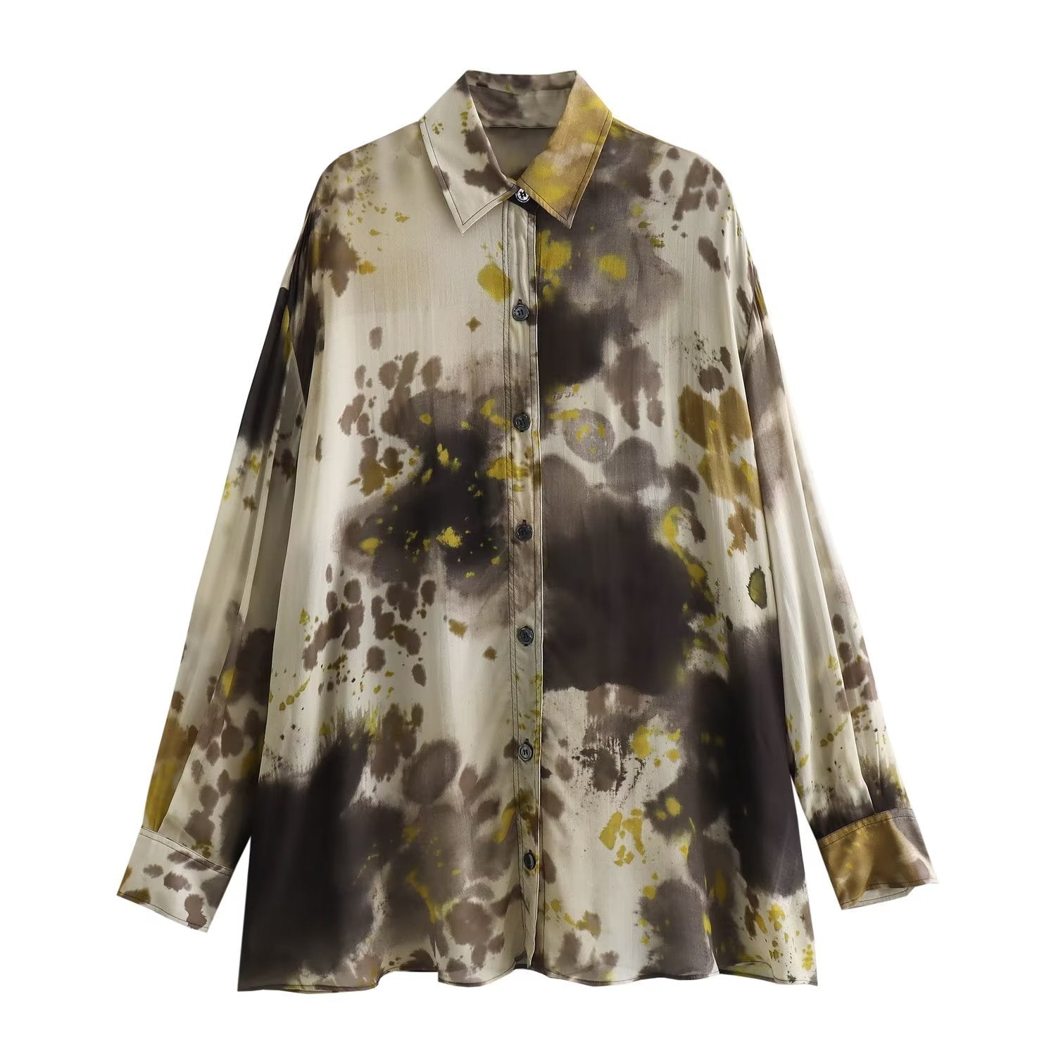 Winter New Polo Collar Inkjet Printing Loose Large Version Long Sleeve All-matching Shirt
