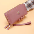 Borsa donna Valstrend con doppio strato, cerniera lunga, grande capacità e design elegante, vista frontale con dettagli in pelle.