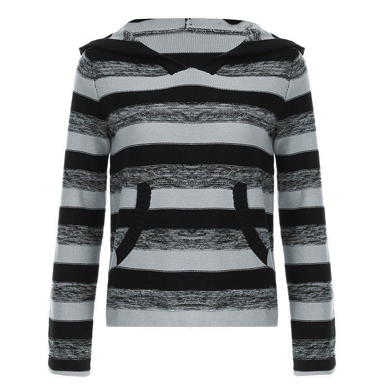 American Street Contrast Color Striped Loose Sweater