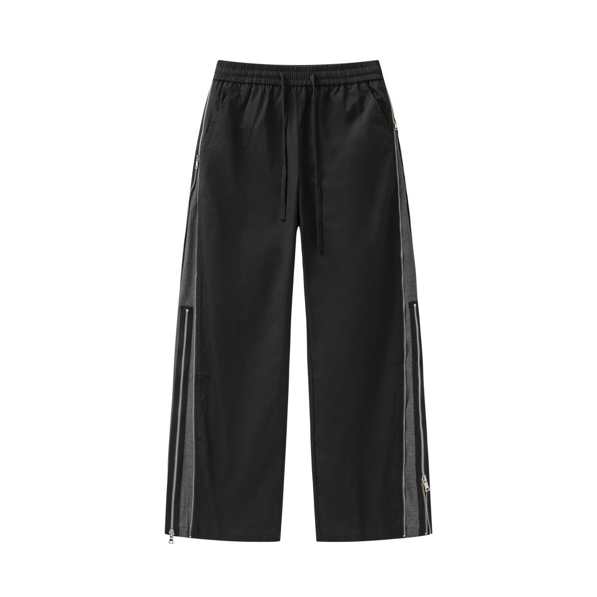 Pantaloni straight-leg elasticizzati Valstrend con zip doppio strato e dettaglio a contrasto di colori, visibili nella foto.