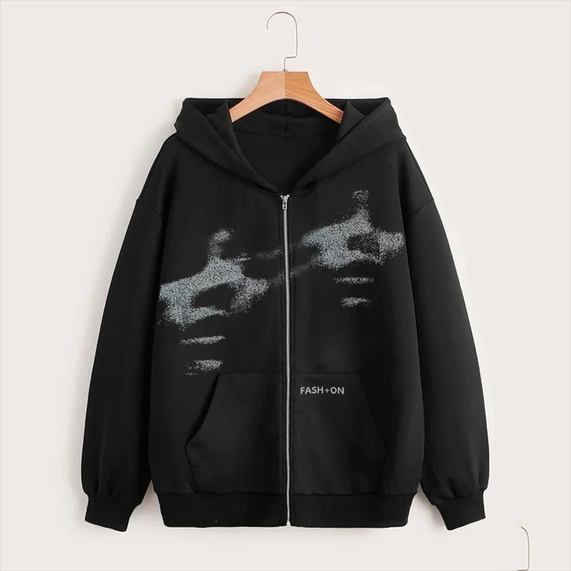 Felpa con zip unisex Valstrend Y2K moda, cappuccio e dettagli in stile anni 2000, tessuto morbido e confortevole
