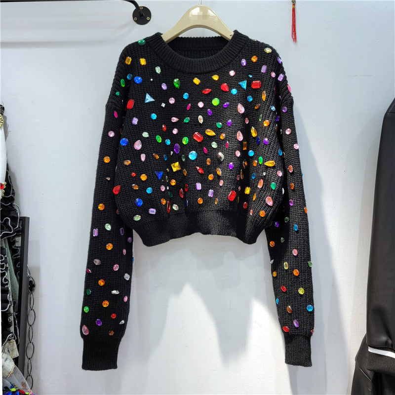 Maglione corto colorato in stile heavy industry francese, donna, autunno/inverno, vestibilità larga, Valstrend shop